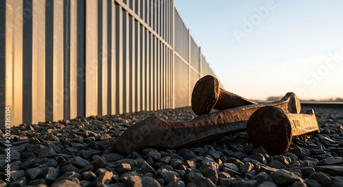 Abandoned Border Fence Metal Post Section.