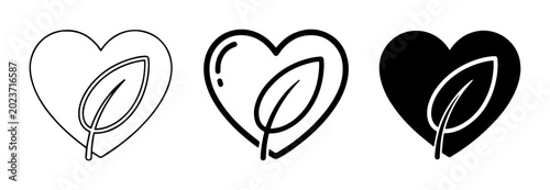 Tableau sur toile Eco-friendly heart icons, nature love symbol, organic health emblem, sustainable