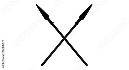 Two crossed spears black silhouette on a white background