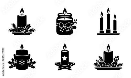 Fotografie Christmas Candles Vector Icons, Festive Holiday Illumination Set, Winter Celebra