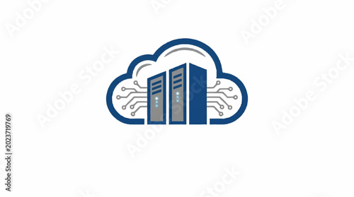 Fotografija Cloud computing server racks with digital circuits inside cloud shape