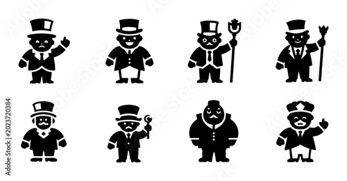 Foto Set of 8 Gentleman Icons, Formal Attire Characters, Vintage Style Figures, Class
