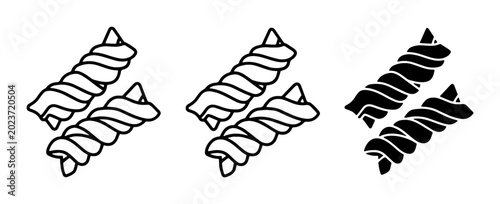 Foto Fusilli Pasta Icons, Twists, Italian Food Vector Graphics, Black and White Line