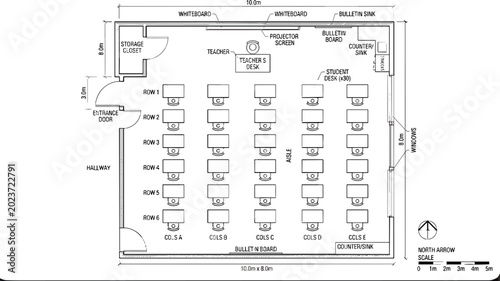Canvastavla Classroom Floor Plan Layout with Student Desks, Teacher Desk, Whiteboard, Projec