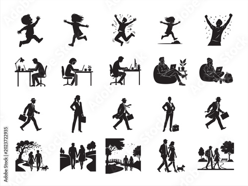 Φωτογραφία A collection of black silhouettes depicting various everyday life scenes and act