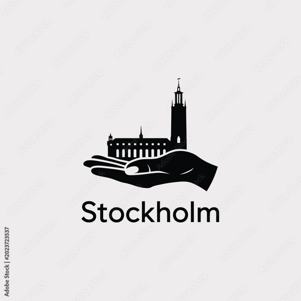 Fototapeta premium stockholm cityscape icon with hand silhouette