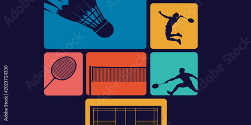 Photos Badminton sport graphic design with shuttlecock and player silhouettes