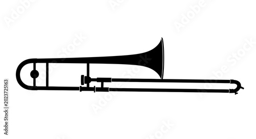 Black silhouette of a trombone against a white background musical instrument for jazz and classical music