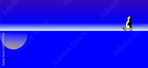 Luxury Blue Horizon Background With Penguin 
