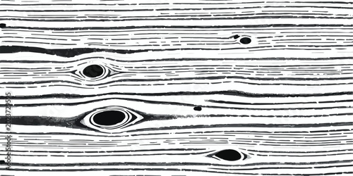 Canvastavla Monochrome wood texture with visible grain lines and dark knots black and white