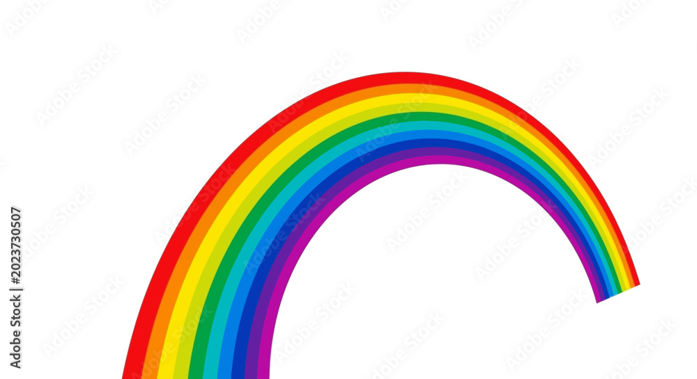 Fototapeta premium Vibrant rainbow arc with multicolored bands against white background symbolizing hope and diversity
