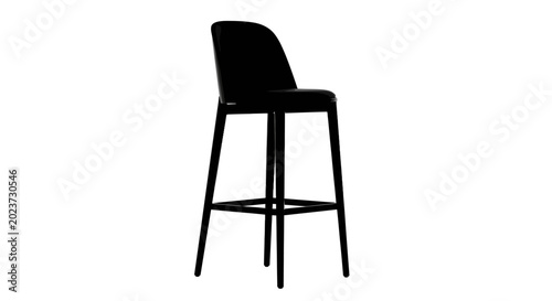Photos Modern black bar stool with curved backrest and four legs on white background