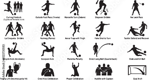 Detailed Soccer Player Silhouette Set Skills and Tactical Movements
