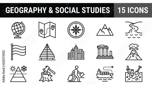 Fotografia Geography and social studies icon set for education