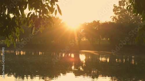 Sunrise over a lake, a wonderful sunrise over a calm lake in Brazil, 4k slow-motion video.