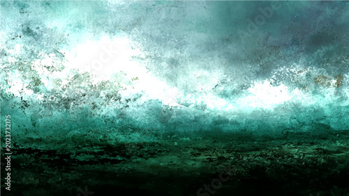 Tableau sur toile Stormy ocean panorama under dramatic turbulent sky, waves crashing against unseen shore, conveying immense power raw nature