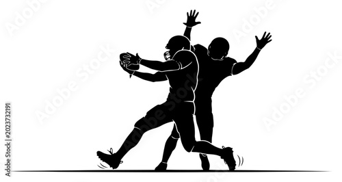 Canvastavla American football player catching ball during game play silhouette vector
