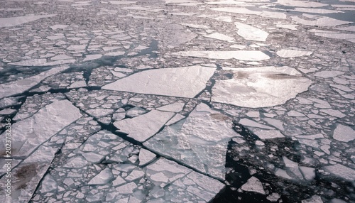 Canvastavla Aerial fly over view of cracked ice floes floating in the sea