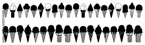 Obraz na płótnie Ice cream cones set with different scoops and flavors silhouette vector illustra