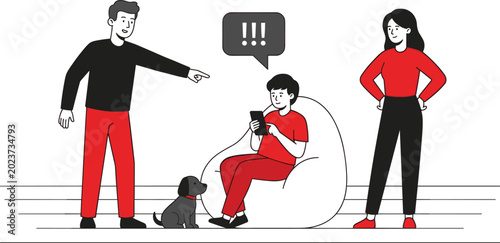 Obraz na płótnie Parents scolding child using smartphone at home vector illustration family lifes