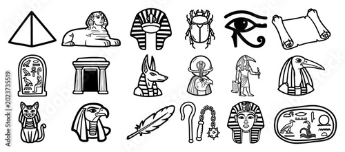 Canvas Print Ancient Egypt icons set with sphinx anubis eye of horus and deity symbols in doo