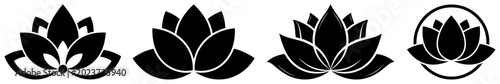 Konstfotografi Lotus flower icons collection representing purity and spiritual growth in silhou