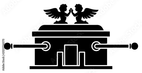 Schilderij op canvas Ark of the covenant with golden cherubim and carrying poles silhouette vector