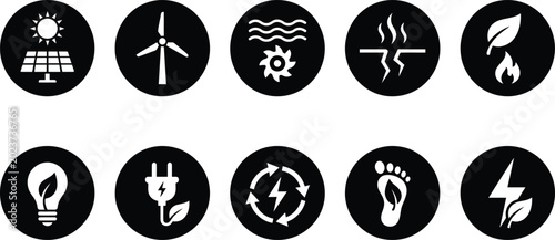 Foto Renewable energy and eco friendly icons for sustainable living and green technol