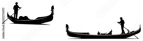 Foto Gondola with gondolier rowing on water silhouette vector