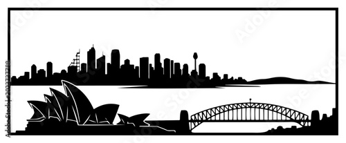 Φωτογραφία Sydney city skyline featuring opera house and harbour bridge in vector silhouett