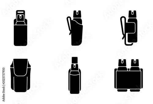 Foto Pepper Spray Icons Set, Self Defense Spray Vector Graphics, Personal Safety Equi
