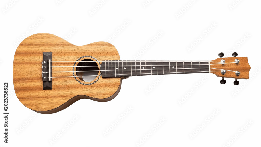Obraz premium A ukulele on a transparent background with a light wood grain finish