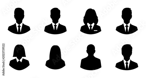 Diverse Business Team Silhouettes, Professional User Avatars, Corporate Headshots, Modern Employee Icons, Vector Set for Web and Presentation