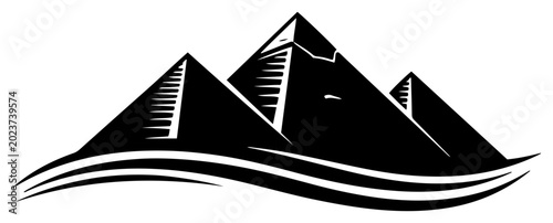 Obraz na plátně Egyptian pyramids of Giza with desert sand dunes in minimalist vector style