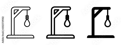 Fotografie Gallows Icon Set, Hanging Noose Symbol, Execution Device Vector Graphics, Dark T