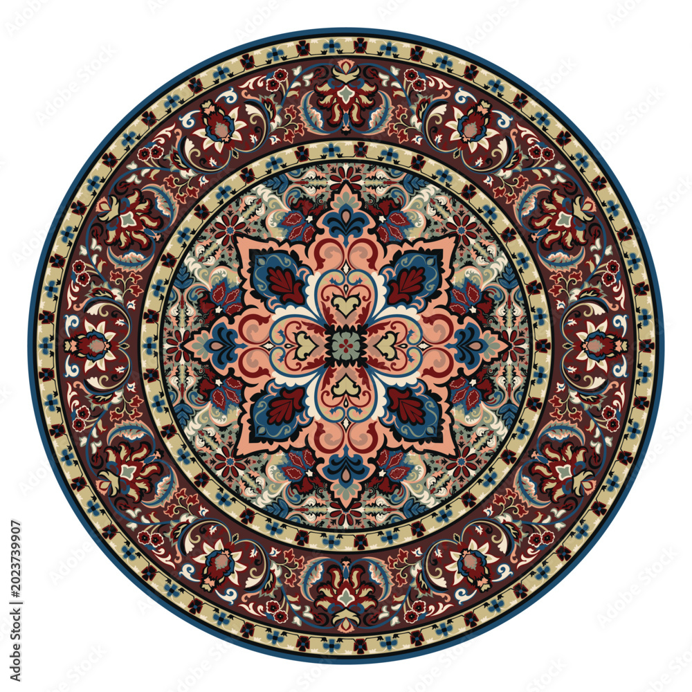 Fototapeta premium Circular rug, Persian patterned mat, doormat.