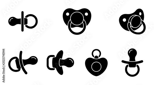 Schilderij op canvas Baby Pacifier Icons Set, Soothing Dummy Symbols, Infant Soother Graphics, Newbor