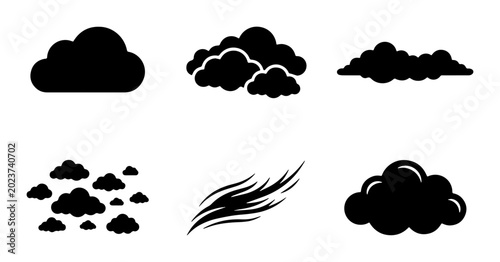 Konstfotografi Diverse Cloud Vector Icons, Weather Symbols, Sky Elements, Atmospheric Shapes, B