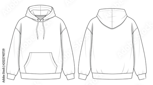 Foto Fashion design template CAD drawing of a stylish unisex hoodie, front and back v
