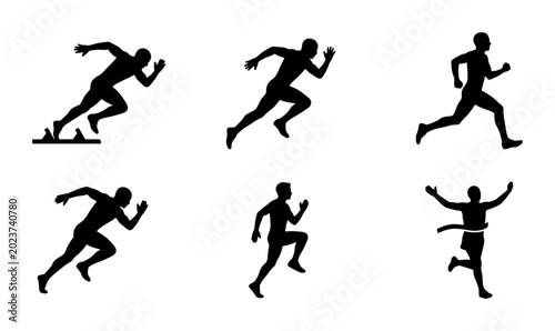Tableau sur toile Dynamic Runner Silhouettes Collection: Sprinting, Racing, and Victory Poses for