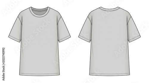 Foto Vector CAD flat sketch of a short sleeve crew neck t-shirt, showing front and ba