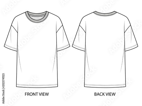 Photos Fashion CAD design sketch of a unisex t-shirt, front and back view, for apparel
