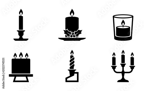 Tableau sur toile Set of 6 Black Candle Icons, Vector Graphics for Festive and Romantic Ambiance,