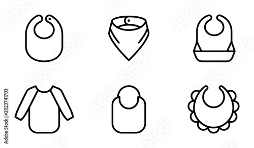 Photos Baby Bib Icons Set, Infant Feeding Accessories, Newborn Clothing Essentials, Sim
