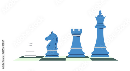Photos Strategic Chess Pieces Arranged on Board: King, Queen, Rook, Knight, Pawn
