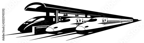 Fotografija High speed bullet trains at railway station platform in minimalist silhouette st