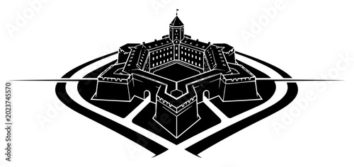 Photos Star shaped fortress with defensive walls and moat black silhouette style