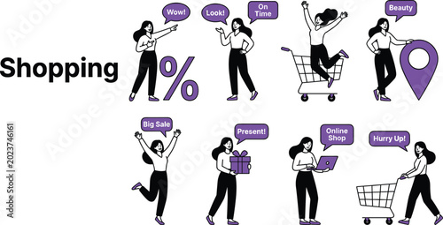 Tableau sur toile Online shopping concept collection with discount sale, gift boxes and ecommerce