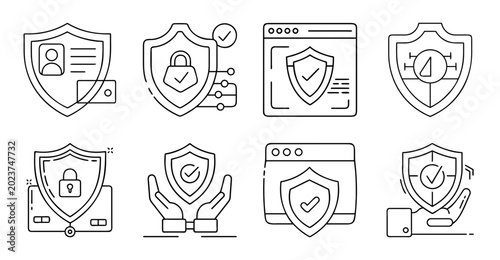 Set of security and protection icons - Colorful collection of vector icons representing security, privacy, and protection concepts with modern shields and padlocks