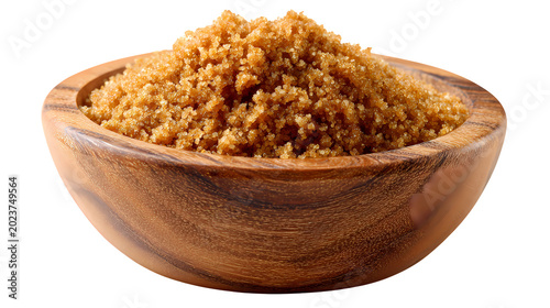 Bowl of brown sugar isolated on transparent background sweet ingredient for baking healthy food.